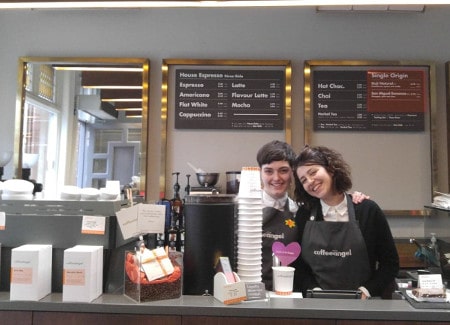 Baristas Victoria (left) and Diana (right) at Purdy's Coffeeangel in Dublin, Ireland.